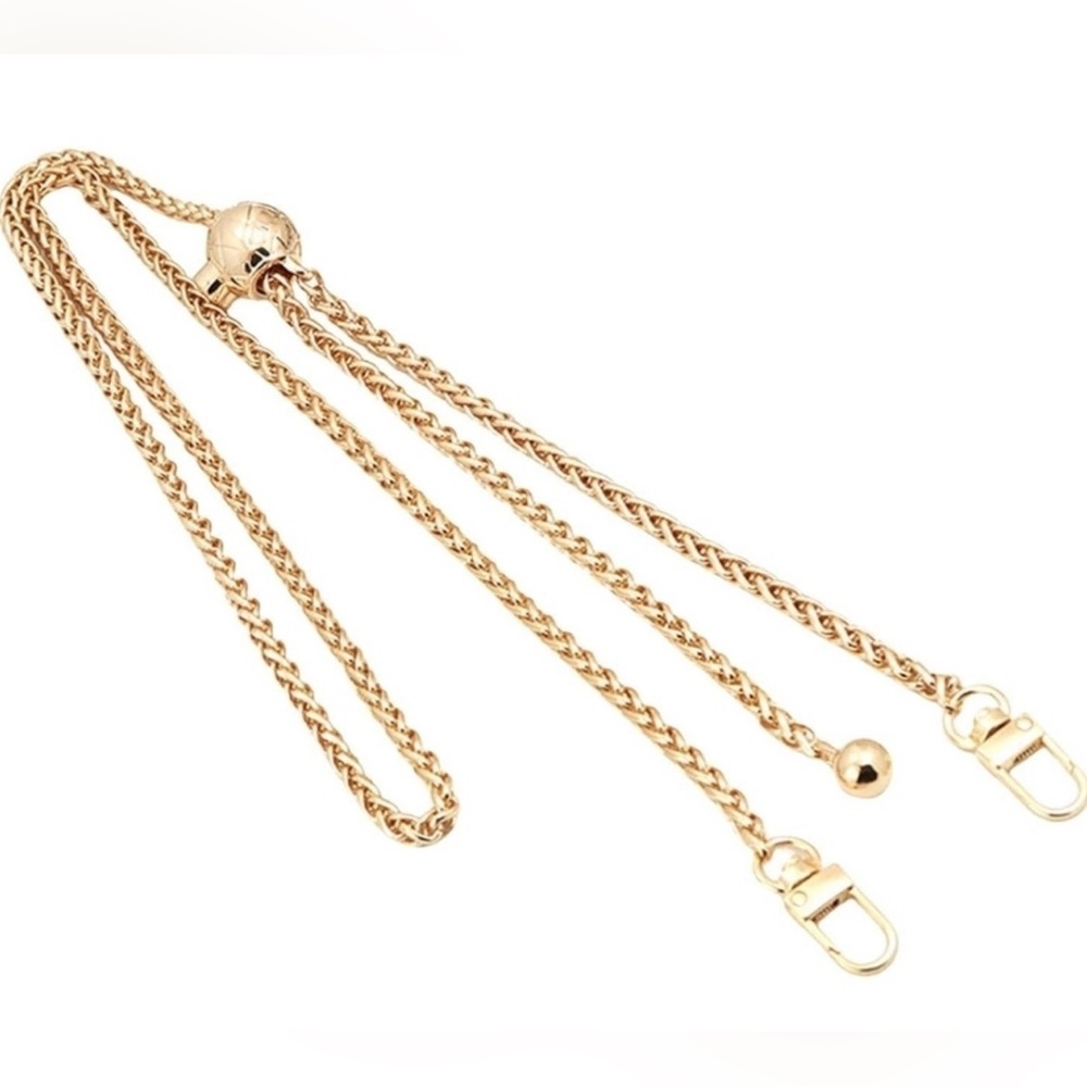 Adjustable Wallet-on-Chain/Crossbody bag braided-style chain in light gold 48”